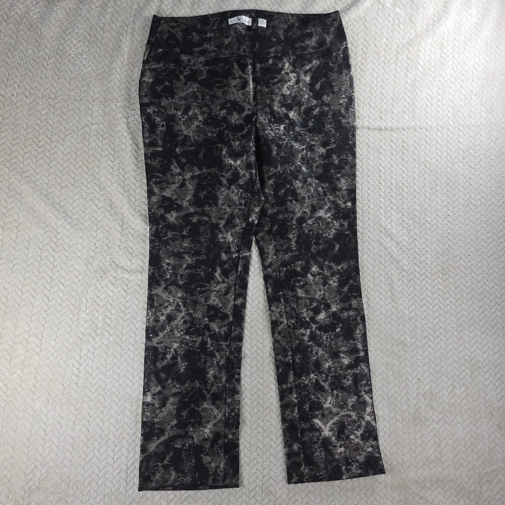 Lena Gabrielle Women 12 Black Silver Snakeskin Print Metallic Slim Straight Pant